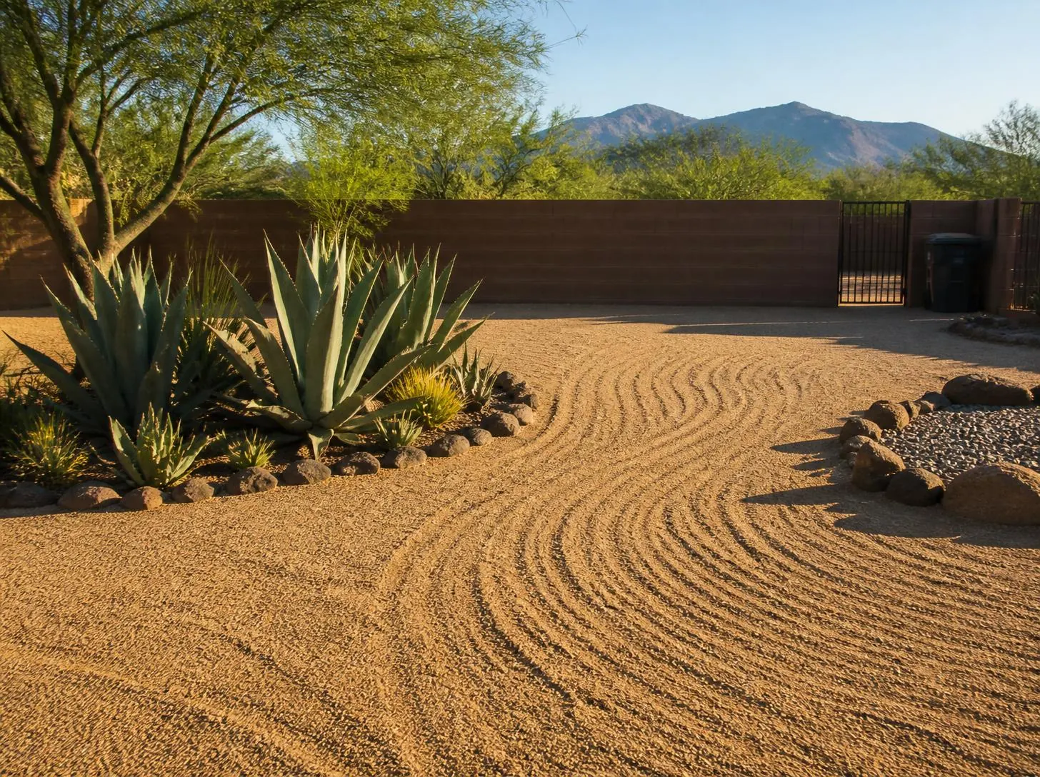 A large desert backyard after a full cleanup